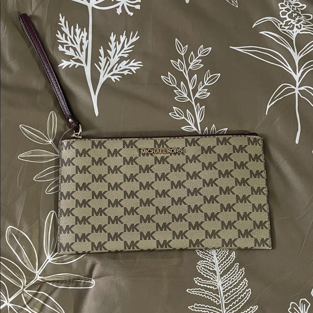 Michael Kors Olive and Brown Logo Wristlet